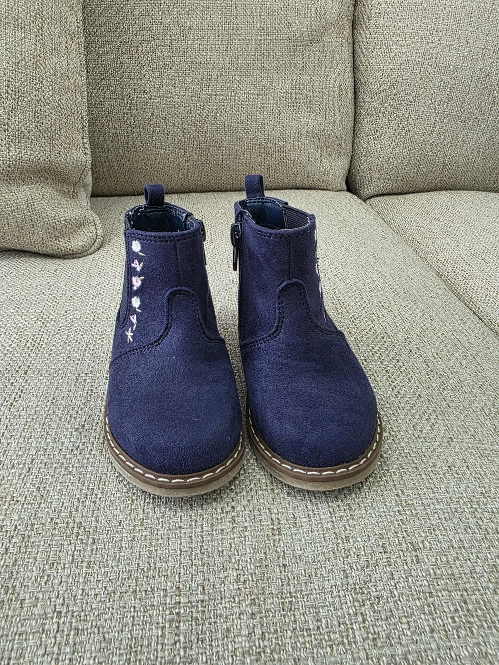 wonder nation Navy Suede Chelsea Boots with Pink & Cream Floral Stitching